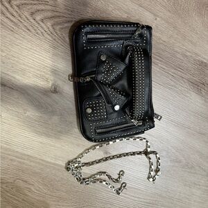 Studded Black Leather Crossbody Bag